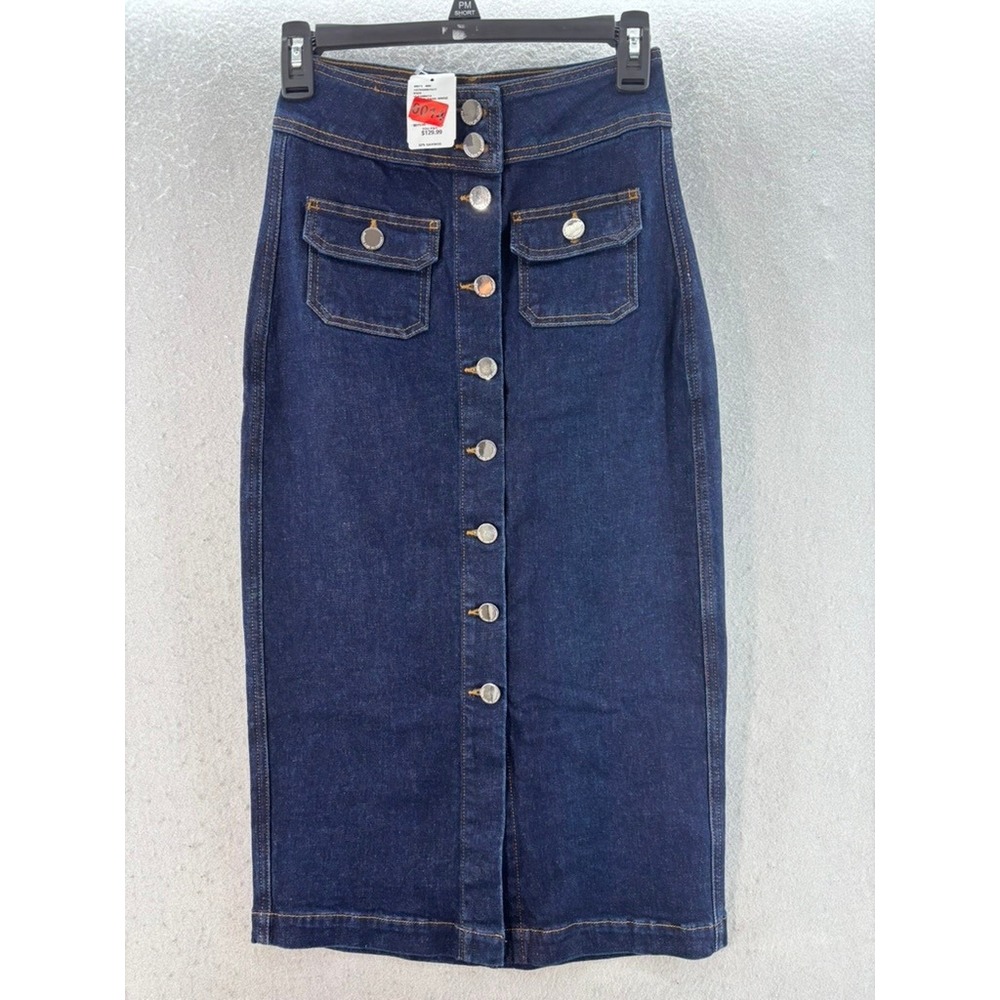 Derek Lam 10 Crosby Denim Skirt Sz 25 0 2 Dark Button-Up Front Midi